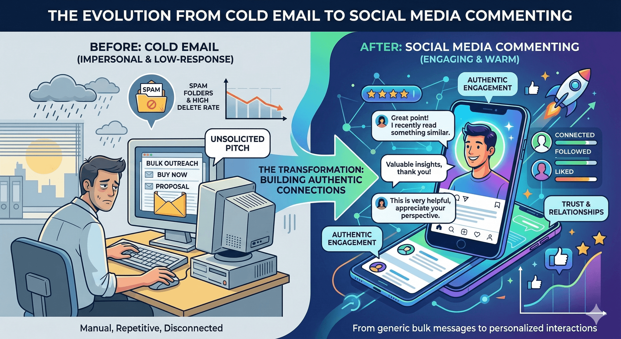 Comparison between cold email and social media commenting